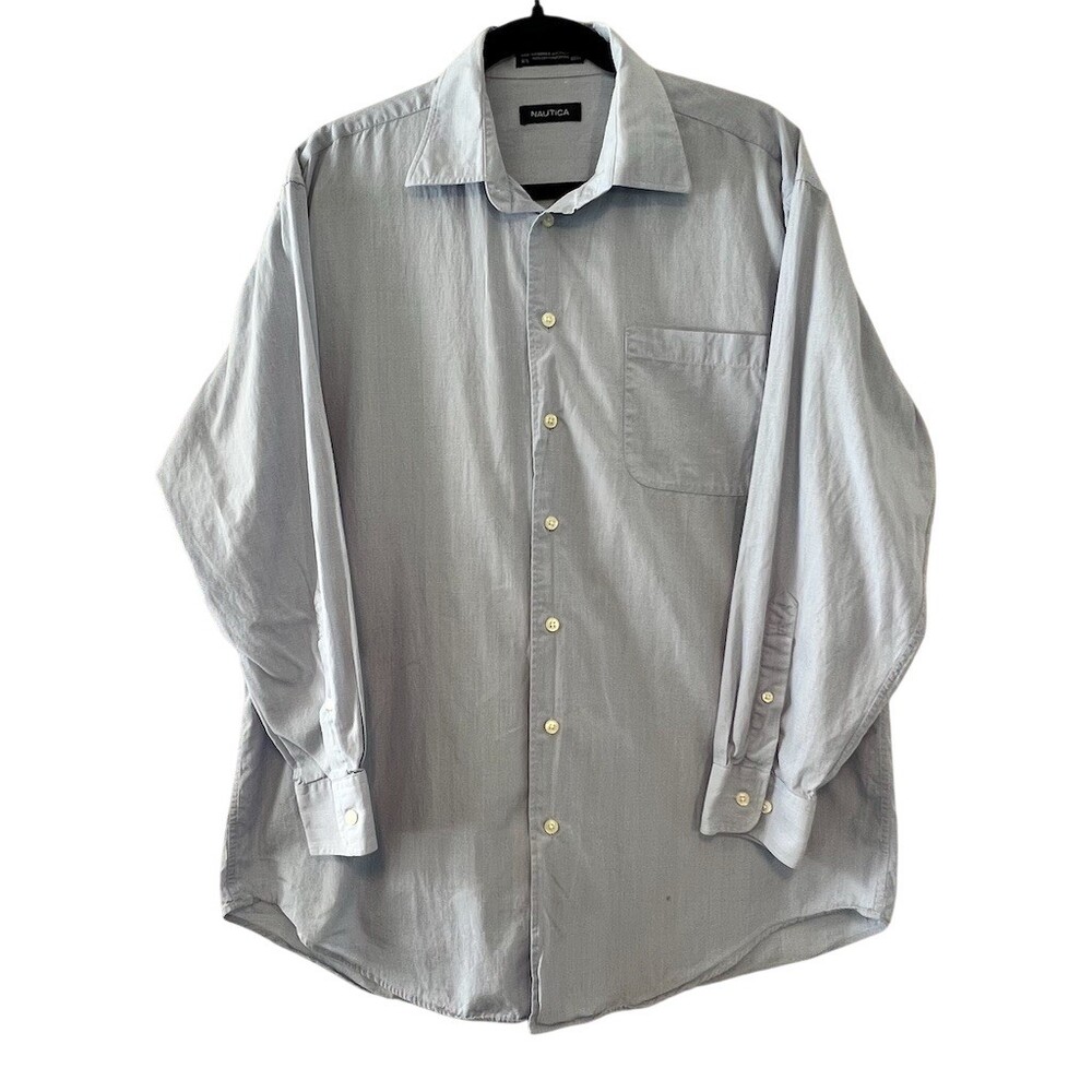 Classic Fit Long Sleeve Men's Dress Shirt 16.5 32/33 Light Blue Plaid Nautica